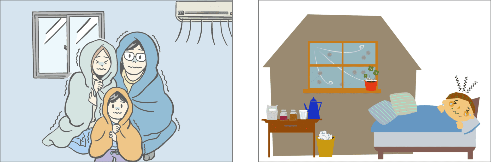 寝室での寝付けるまでの寒さの我慢は、少しずつ身体に負担を与えています。